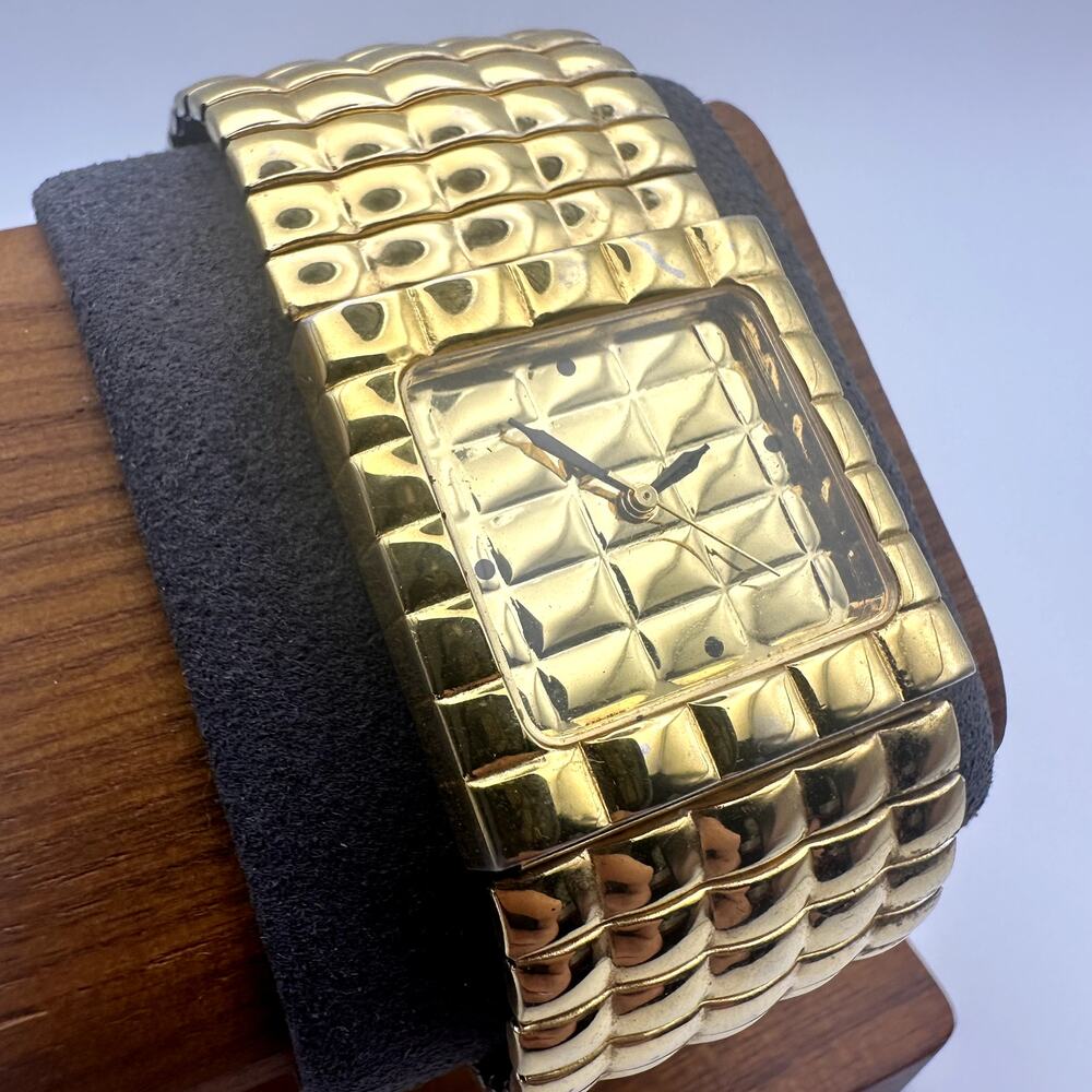 Joan Rivers Classics Gold Tone Quilted Square Dial Stretch Bracelet Watch